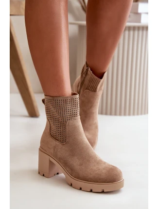 Dámské boty na podpatku se zipem eko semišové béžové Rashmi