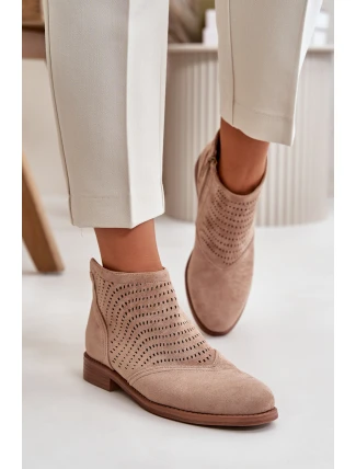 Dámské boty na plochém podpatku perforované béžové S.Barski HY42-076