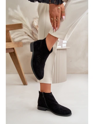 Dámské Boty Na Plochém Podpatku Vyřezávané Černé S.Barski HY42-076