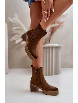 Dámské boty na podpatku z eko semiše zateplené tmavě hnědé Nevitas