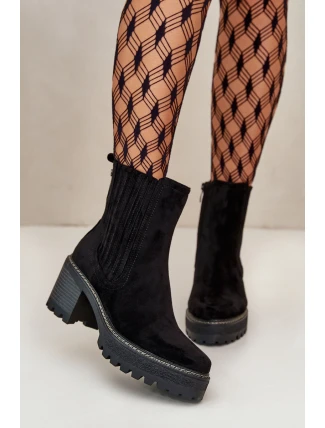 Dámské botky na podpatku z eko semiše zateplené černé Nevitas