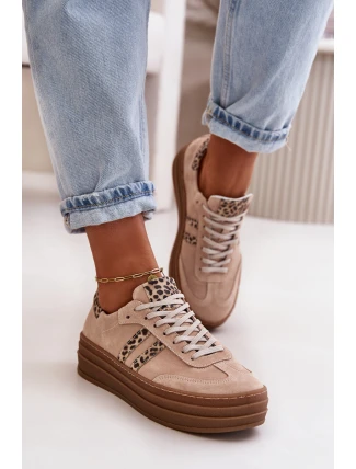 Zazoo N1068S4 Dámské Semišové Sneakersy Na Platformě Leopardí Růžové