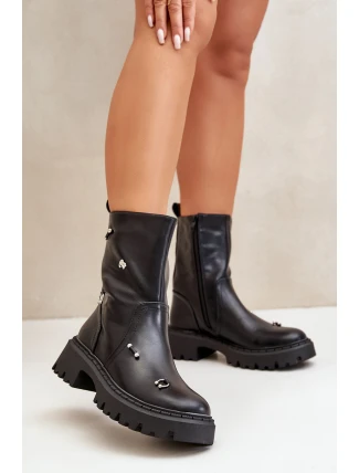 Dámské boty z eko kůže na zip s ozdobnými detaily černé Reritha Dámské boty z eko kůže na zip s ozdobnými detaily černé Reritha
