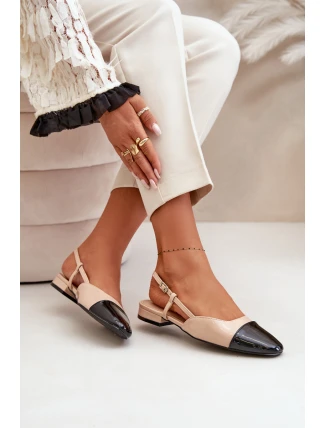 Lakované baleríny na nízkém podpatku s otevřenou patou béžové Kairael