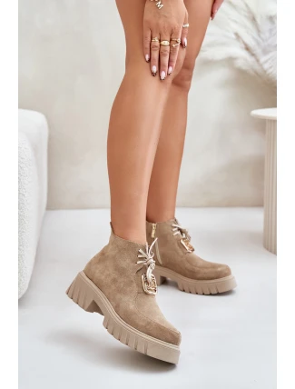 Semišové Boty Se Zlatou Dekorací Béžové Zazoo 2952