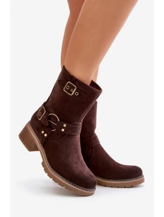 Dámské boty na nízkém podpatku se sponami hnědé Zudra