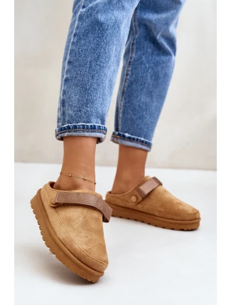 Dámské pantofle vyhřívané kožíškem na platformě Camel Azida Dámské pantofle vyhřívané kožíškem na platformě Camel Azida