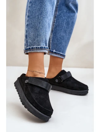 Dámské pantofle zateplené kožíškem na platformě černé Azida