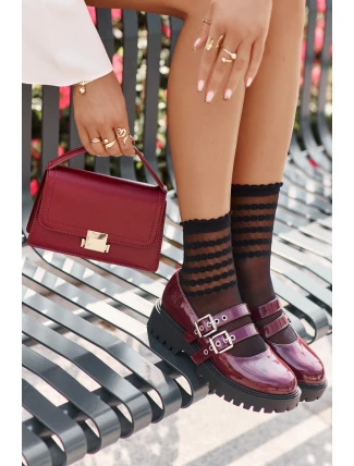 Dámské Polobotky S Pásky Lakované Burgundské Terione