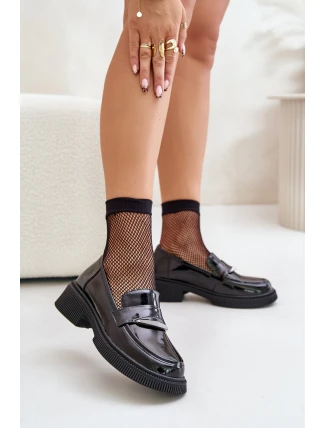 Lakované Dámské Mokasíny S Ozdobou Černé D&A LZ42-031 Lakované Dámské Mokasíny S Ozdobou Černé D&A LZ42-031