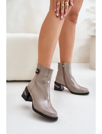 Lakované Boty Na Podpatku Zateplené MR880-093 Šedé Lakované Boty Na Podpatku Zateplené MR880-093 Šedé
