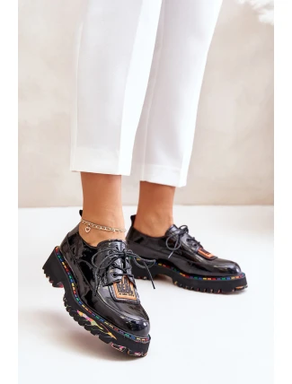 Lakované dámské polobotky na šněrování Artiker 55C0499 Černé