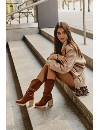 Dámské Kozačky Do Poloviny Lýtka Na Podpatku Zateplené Camel Ivanelis