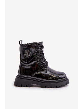 Lakované boty dívčí zateplené kožešinou na zip černé Evaliraea