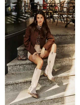 Dámské Semišové Kozačky Před Koleno Lewski 3615 Cappucino