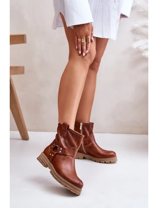 Kožené Dámské Botky Na Plochém Podpatku Hnědé Lewski 3610