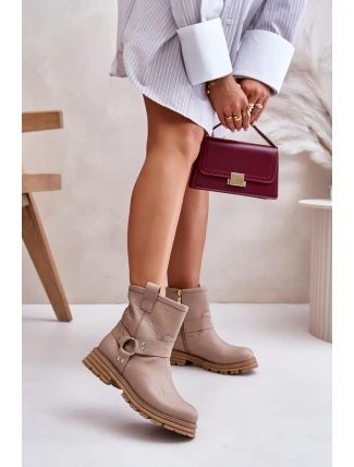 Dámské Kožené Botky Na Plochém Podpatku Béžové Lewski 3610