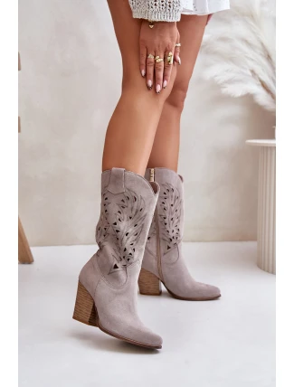 Vyřezávané Kozačky Do Poloviny Lýtka Na Podpatku Semišové Lewski 3609 Kávový Krém