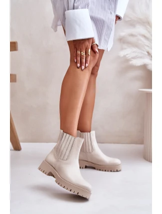 Dámské boty na plochém podpatku kožené světle béžové Lewski 3611