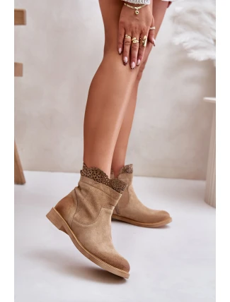 Nízké Dámské Botky Na Plochém Podpatku Semišové Lewski 3624 Béžové