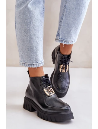 Zazoo 2952 Kožené boty se zlatou ozdobou černé