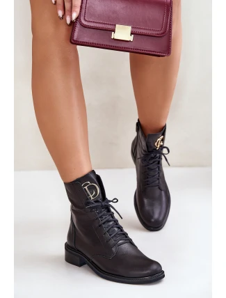 Zazoo 2955 Kožené Botky Worker S Zlatým Detailem Na Jazyku Černé