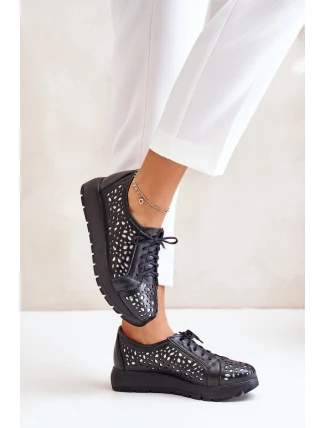 Zazoo 2973 Kožené Polobotky Na Platformě S Děrováním Černé