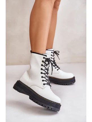 Zateplené boty worker z eko kůže na zip bílé Naleli Zateplené boty worker z eko kůže na zip bílé Naleli