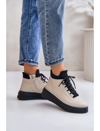 Lehká Kožená Sportovní Obuv Na Platformě Béžová Artiker 55C0554
