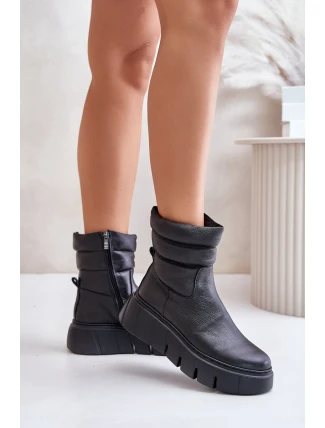 Zazoo 60512 Dámské Kožené Boty na Zip S Teplou Filcovou Podšívkou Černé