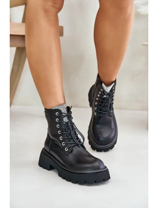 Zateplené Kožené Botky Pracovníky Pro Ženy S Krystaly GOE OO2N4125 Černé