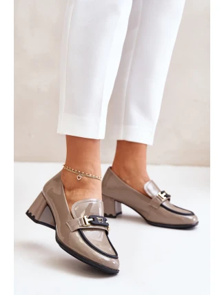 Lakované Dámské Polobotky Na Podpatku S Dekorací Béžové Artiker 55C1054