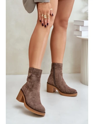 Zateplené dámské boty na podpatku hnědé Vailia