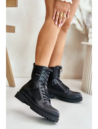 Kožené Traperky Kotníkové Boty Pánské Zateplené Big Star OO174164 Černé