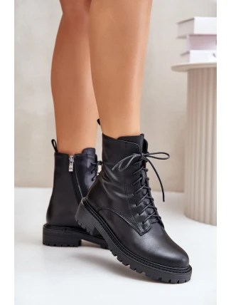 Kožené botky worker s teplou podšívkou na zip černé Elosie