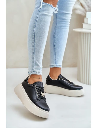 Kožené Dámské Sneakersy Na Platformě S Připínkem Vinceza 89101 Černé