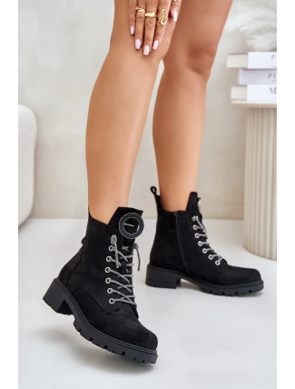 Zateplené kotníkové boty s ozdobným šněrováním Vinceza 16465 Černé