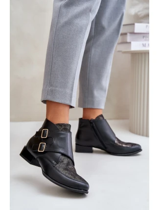 Kožené Boty Na Nízkém Podpatku S Přezkami Maciejka 06696-01 Černé Kožené Boty Na Nízkém Podpatku S Přezkami Maciejka 06696-01 Černé