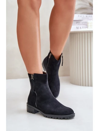 Botky Z Eko Semiše Na Plochém Podpatku Černé Innabelle