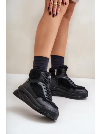 Dámské sneakersy na platformě s kožíškem typu beránek Lee Cooper LCJ-24-47-3145 Černé