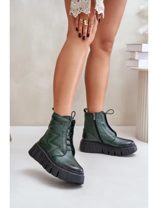 Zazoo 60472 Kožené Boty Na Platformě A Klínu Tmavě Zelené Zazoo 60472 Kožené Boty Na Platformě A Klínu Tmavě Zelené