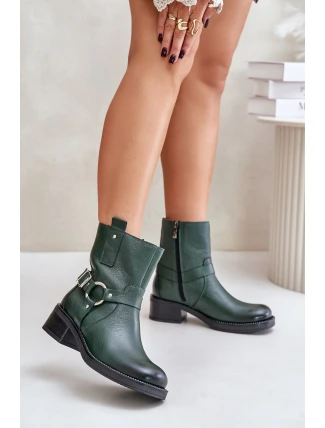 Zazoo 60480 Kožené Boty Na Nízkém Podpatku Zateplené Tmavě Zelené