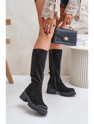 Světlé Kozačky Před Kolena Zateplené Černé Zazoo 70145