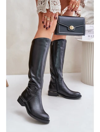 Zazoo 70140 Kožené dámské kozačky nad kolena zateplené černé