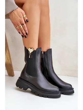 Kožené botky Chelsea s ozdobou CheBello 4537 Černé