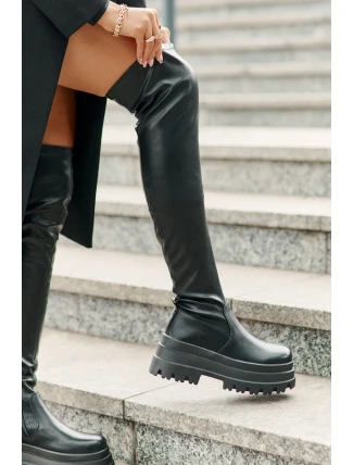 Kozačky Po Kolena Na Masivní Platformě Černé Zinera Kozačky Po Kolena Na Masivní Platformě Černé Zinera