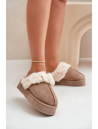 Dámské Sněhové Pantofle Na Silné Podešvi S Kožíškem Tmavě Béžové Doriola