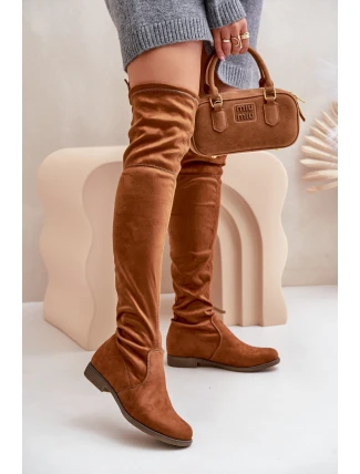 Kozáky Na Plochém Podpatku Do Kolene Z Eko Semiše Camel Linnithia