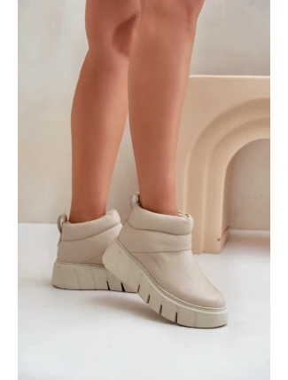 Zazoo 60470 Kožené boty zateplené vlnou na platformě světle béžové