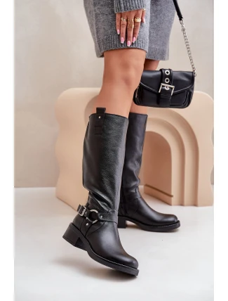 Zazoo 70141 Kožené Dámské Kolenovky Černé